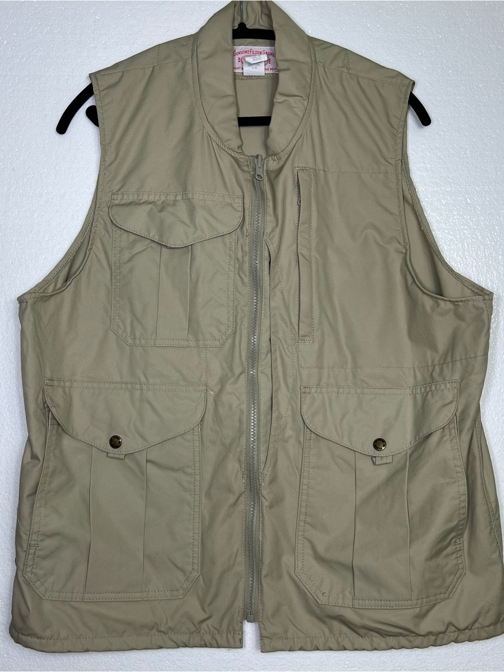 Vintage Made In USA Filson Fishing/Hunting Vest Tan Pockets Zipper Size L
